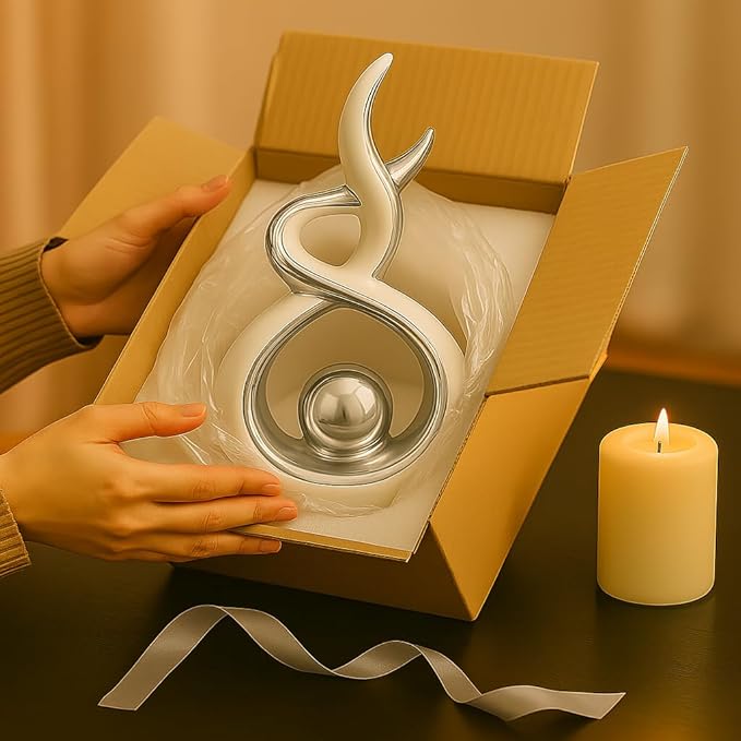 White & Silver Abstract Ceramic Ornament – Modern Decorative Sculpture for Living Room, Shelf & Coffee Table Decor – Minimalist Home Décor Accent, Table Centerpiece Gift
