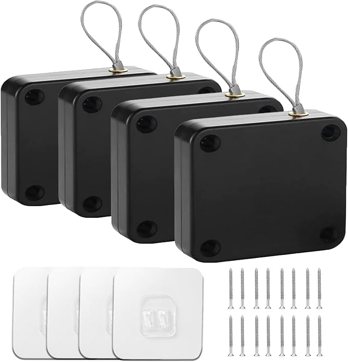 SHIMIDO Upgraded Retractable Automatic Door Closer - Tool-Free Installation, Powerful 3.5lb Pull Shuts Doors Completely - Compact Universal Fit for Screen, Sliding & Almost All Doors（4 Pack Black）