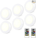 Wireless LED Puck Lights with RF Remote(6-Pack), Battery Operated Under Cabinet Lights, Color Changing Stick On Lights,Dimmable Tap Light with Timmer for Closet Bedroom Kitchen Drawer Counter