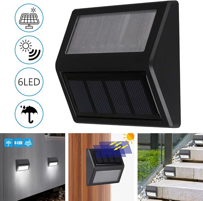 Solar Fence Lights, Waterproof Solar Outdoor Lights for Stairs Decks Steps Fences Patio Yard, LED Wall Sconce (Cool White/2 Pack)