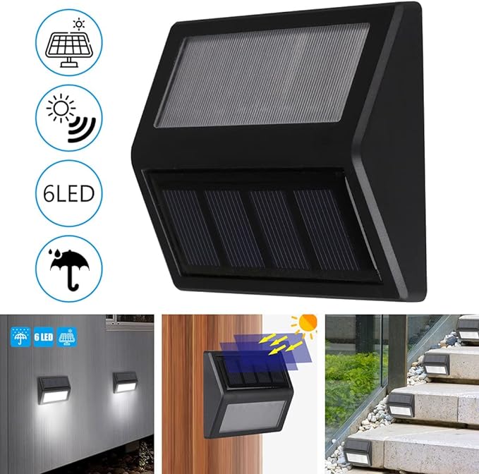 Solar Fence Lights, Waterproof Solar Outdoor Lights for Stairs Decks Steps Fences Patio Yard, LED Wall Sconce (Cool White/10 Pack)