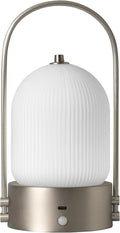 Aisilan Modern Milk Glass Bedside Table Lamp, Cordless Rechargeable Touch Control Lamp with Motion Sensor, Dimmable LED Nightstand Light for Bedroom & Home Decor, Brushed Nickel, 3W