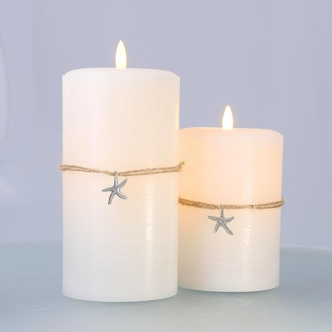 LumiPur Signature Coastal Collection Natural Glow Flickering Flameless LED Wax Pillar Candle (3.5" x 7", Summer White)