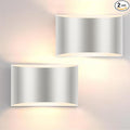 FOLKSMATE Modern LED Wall Sconces, 3000K Warm White Wall Lights Set of 2, 10W Up and Down Mount Light, Sliver Hardwired Indoor Sconces Lighting Lamp for Bedroom Bedside Hallway Living Room