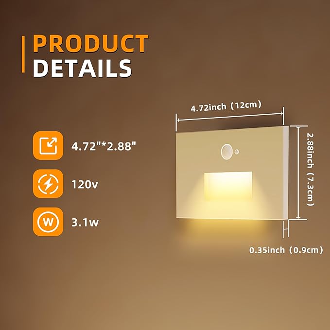 8 Pack Motion Sensor Stair Lights Indoor Outdoor,Dimmable Motion Activated Step Lamp 3000K/4000K/6000K,Hardwired 120V 4W IP65 Waterproof Outside Stairway Light,Led Staircase Lights- White
