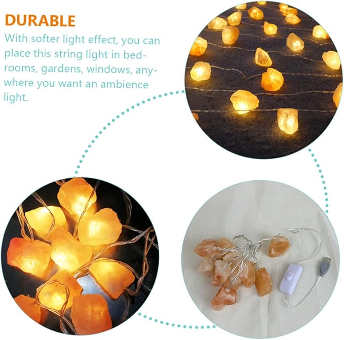 HOMSFOU 1set Himalayan Salt String Light Night Lamp USB Powered Decorative Led Beads for Home Office Yoga Relaxation Creates Calming Atmosphere