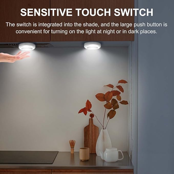 Tap Light Push Lights, 56-Pack Small Bright LED Puck Light Touch Night Lights Battery Operated Stick on Light for Closet Kitchen Cabinet Classroom DIY Letter Lights Holiday Party Decorations