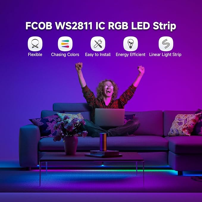 BTF-LIGHTING FCOB WS2811 IC RGB COB LED Strip DC24V 576LED/m 9.8FT Flexible High Density Color Chasing Uniform Light 16IC/m 10mm Width for Indoor Lighting Project(No Adapter or Controller)