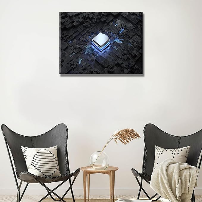 LSIUHWUWI Wall Decor Central Computer Processors CPU Pattern Artwork Pictures Wall Decor for Living Room 1 Piece Contemporary Home Decor Print on Canvas Ready to Hang 12X16 INCH