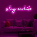 Stay Awhile LED Neon Signs for Wall Decor Neon Wall Art Acrylic LED Lights with Hanging Chain Light Up for Bedroom Decor Graduation Bar Pub Wedding Party 5V USB Powered Dimmable