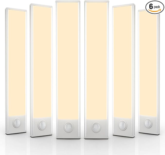 6 Pack Under Cabinet Lighting Wireless, 50 LED Rechargeable Battery Motion Sensor Light Indoor, Stick On Magnetic Closet Lights, Under Counter Lights for Kitchen, Stairs, Warm 12 in