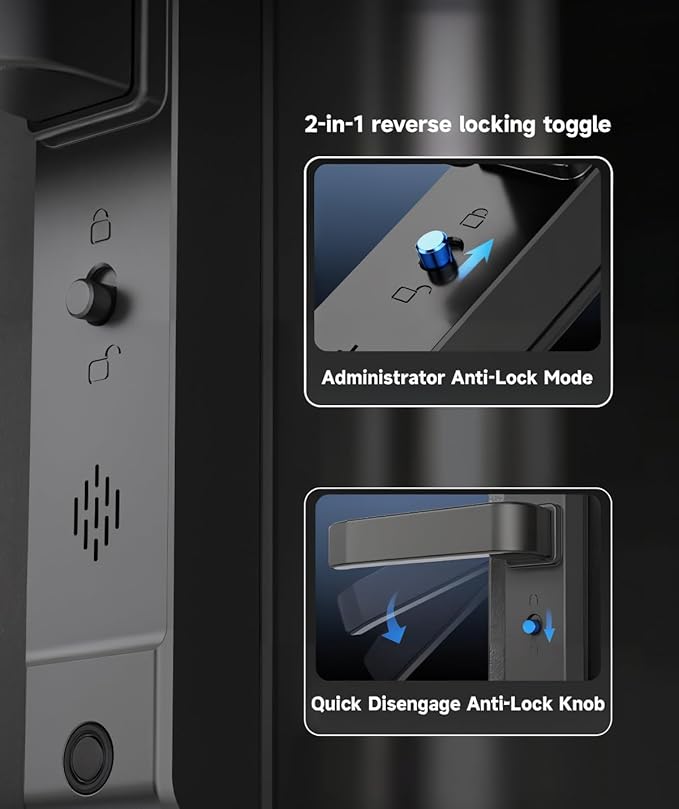 eLinkSmart Slim Keypad Door Lock Built-in WiFi Fingerprint Keyless Entry Mortise Smart Lock for Sliding Patio Glass Door, 2885 Hook Latch, Fits 22–110mm (0.87"-4.33") Door Thickness, Tuya App