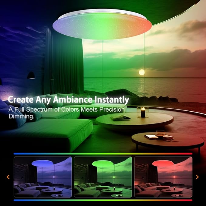 1-Pack, 13 inch Smart LED Music Ceiling Light with Bluetooth Speaker, Compatible with Alexa & Google Home, Color Changing RGB Dimmable Light for Living Room, Bedroom, Kitchen
