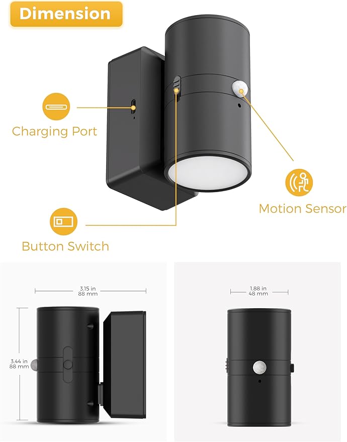 L LOHAS LED Motion Sensor Night Light, Rechargeable Night Light, 0-100LM Dimmable, 3000K Soft White, 2 Pack