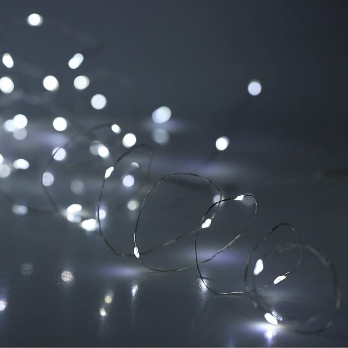 Christmas 4 Pack 33Ft 100 Cool White Led Fairy Lights Battery Operated with Remote Control Timer Waterproof Silver Copper Wire Twinkle Lights
