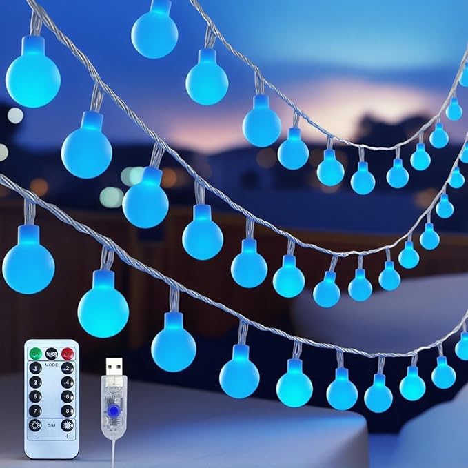 Mini Globe String Lights USB Plug in 38ft 100 Led Fairy Lights with Remote Timer Dimmable 8 Modes for Indoor Outdoor Bedroom Dorm Garden Birthday Party Camping Wedding Christmas Tree Decoration, Blue