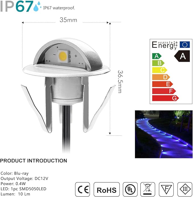 Recessed LED Deck Light Kit, 30pcs 10Lm In Ground Outdoor Landscape LED Lighting for Stair Patio Garden Floor Corner Sauna Room Bathroom, Waterproof IP65, 12V Low Voltage, Blue