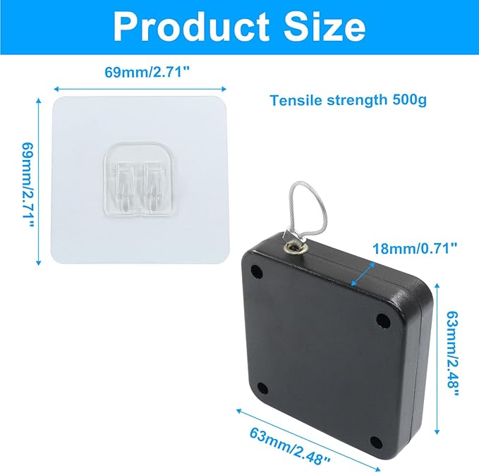 2Pcs Automatic Sliding Door Closer Punch Free Door Closer Automatic Door Closer Steel Drawstring for Bedroom/Bathroom/Office (500g Tension, Black)
