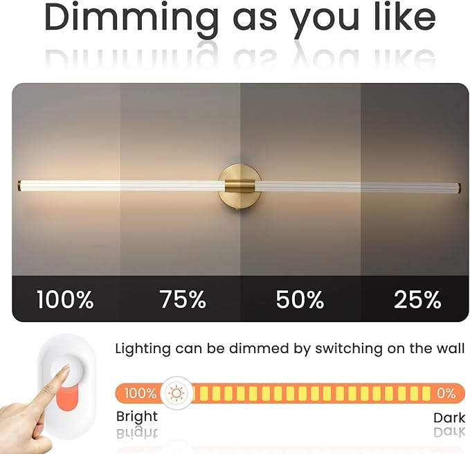 Gold Bathroom Vanity Lights 47 inch Long Bathroom Light Fixtures Over Mirror Hardwired, Dimmable LED 360° Full Lighting Modern Vanity Light Bar Wall Sconce Warm Light for Bedroom Living Room