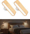 Wood Battery Operated Wall Sconces Set of Two, Magnetic Mini Wall Lights with 360° Rotation and Adjustable Brightness, Stick-On Mount for Bedside, Hallway, Living Room (2Pack Beech Wood)