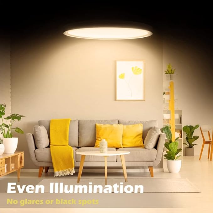 LightingWill 8.9 Inch LED Flush Mount Ceiling Light Fixture, 2800K Warm White, 1800LM, 18W, Flat Modern Round Lighting Fixture, 180W Equivalent White Ceiling Lamp for Kitchens, Bedrooms.etc.