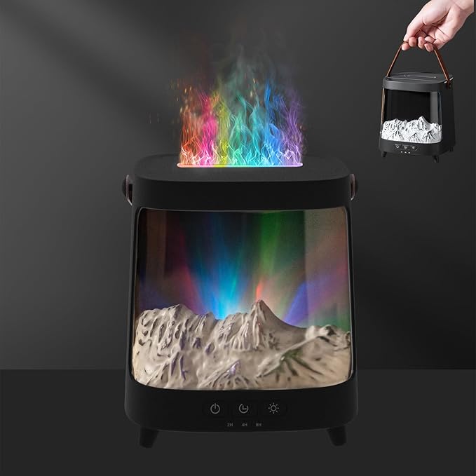 Essential Oil Diffuser, Upgraded Portable Aurora Flame Aromatherapy Scent Aroma Diffusers, 200ml Ultrasonic Cool Mist Humidifiers, Timer & Auto-Off for Home, Room