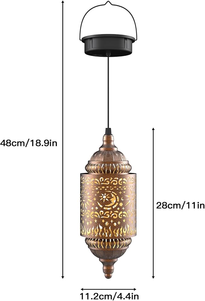 Moroccan Hanging Solar Lights Outdoor Garden Decor Sun and Moon Decorations Solar Lantern Waterproof for Patio Pathway Yard Backyard Garden Decorative (Cylinder, 1)