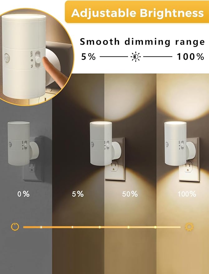 LED Night Lights Plug into Wall with Motion Sensor & Dusk to Dawn Sensor,3000K Warm White, Modern Plug in Nightlight for Bathroom, Hallway, Stairs (White)