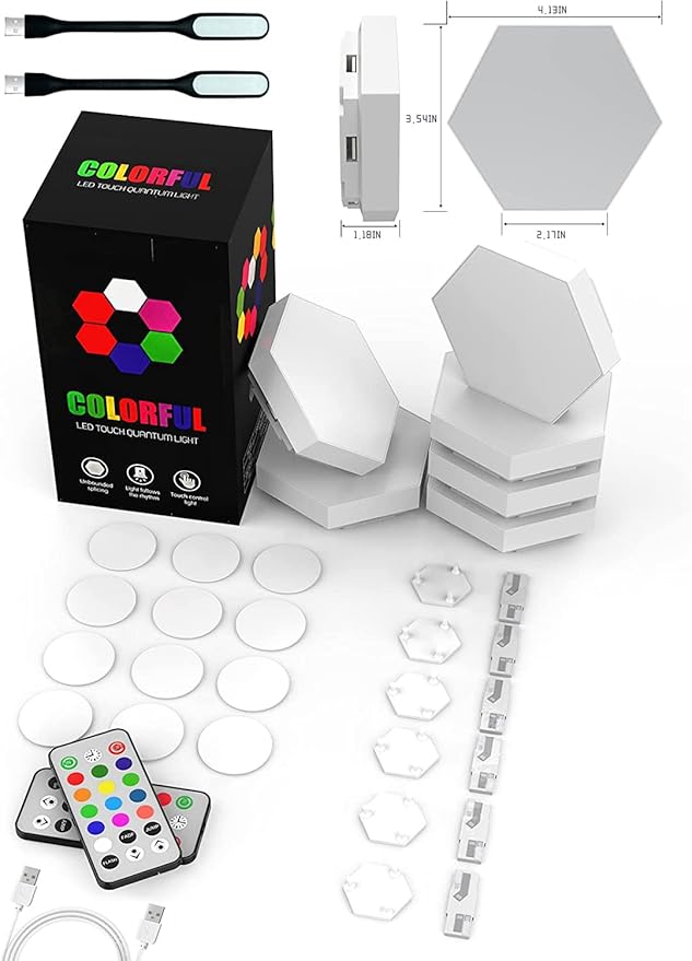 Hexagon Lights, Touch-sensitive Hexagon Wall Lights, Hexagon Lights for Wall Led with Remote and USB Power Supply, Spliceable LED Light Wall Panels Gift for Boys and Girls, Kids, Adults（6 Packs）