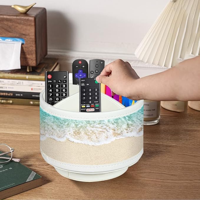 TV Remote Control Holder for Table, 360 Swivel Pen Holder for Desk Organizers and Accessories, Nightstand Organizer Caddy for Media Controllers/Office Supplies, Bedside Decorations for Living Room