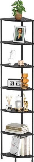 Book Corner Shelf, 7 Tier Corner Bookshelf Display for Living Room Decor, 64.7" Standing Shelf Bookcase Organizer, Marble Black Storage Shelves for Bedroom, Bathroom, Small Space