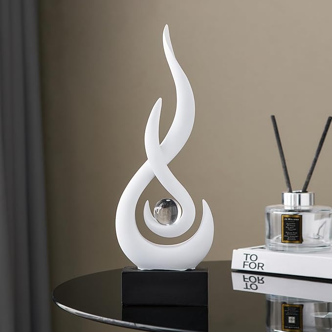 White Flame Statue Decor for Living Room, 11.8″ H Modern Minimalist Sculptures Home Decorations for Dining Room, Abstract Art Sculpture for Shelf Coffee Table Centerpiece