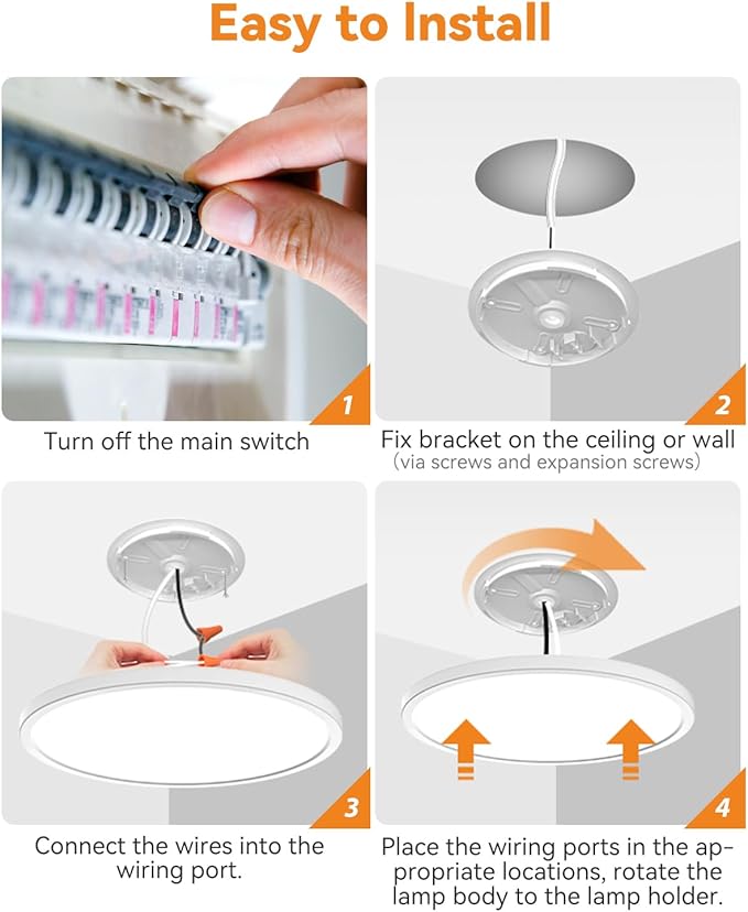 1Pack LED Flush Mount Ceiling Light Fixture, 9 Inch Light Fixture, 3000K-4000K-6500K Round Flat Bedroom Lights, Closet Round Surface for Bathroom Laundry Bedroom Hallway