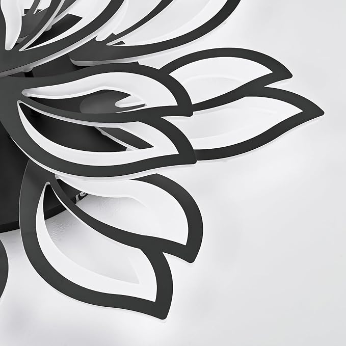 HuixuTe Modern Black Flower Ceiling Light Fixture, 30 Inch Dimmable Flush Mount with 12 Leaves, Low Profile for Living Room, Dining Room, Bedroom