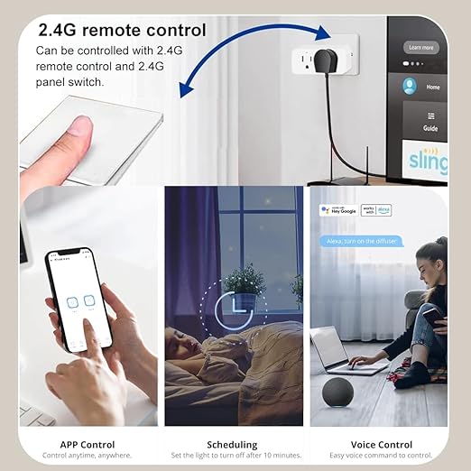 Ewelink 16A WiFi Dual Smart Outlet Plug with 2 Independent Control Sockets, App Control Timer Switch, 2-in-1 Compact Design, Compatible with Alexa,Google, SmartThings