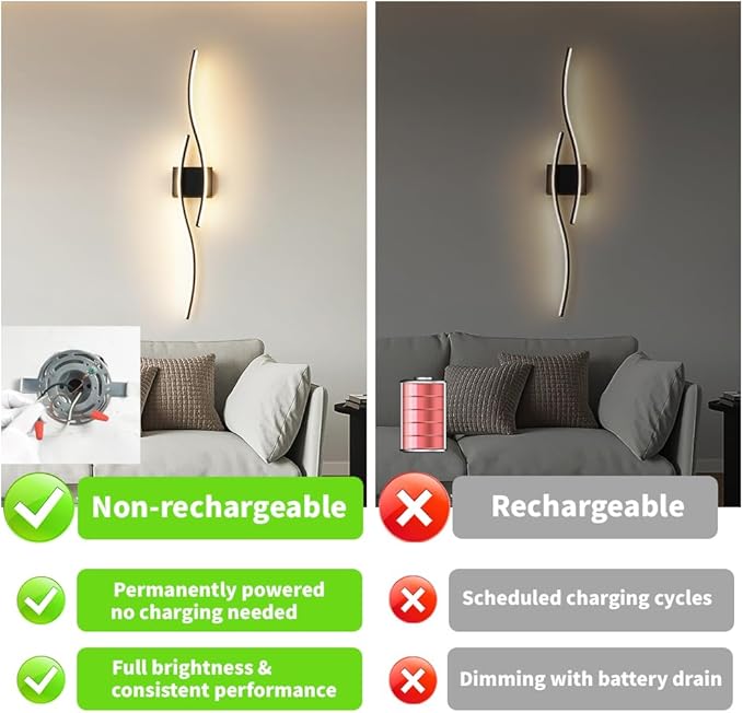 Hardwired Modern Wall Sconce set of Two with Remote Control, Dimmable LED Wall Sconces Lighting set of 2, Big Size Black Wall Light, LED Wall Lamp for Bedroom Living Room Bathroom 40.5" Length