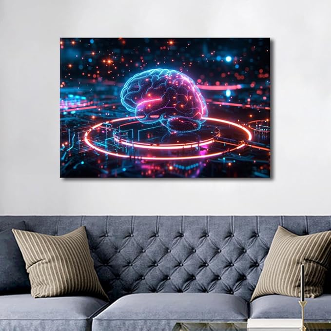 TUMOVO Digital Brain Wall Decor for Living Room Science and Technology Canvas Printing Wall Art Neural Networks Pictures for House Wall Decorations for Bedroom Modern Print 24" Wx36 Hx1 Panel