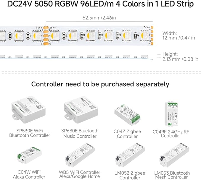 BTF-LIGHTING 5050 RGBW RGB+Warm White(2700K-3000K) 4 Colors in 1 LED 5m 16.4ft 96LED/m DC24V Multi-Colored LED Tape Lights IP30 Non-Waterproof White PCB for Home Decoration(No Adapter or Controller)