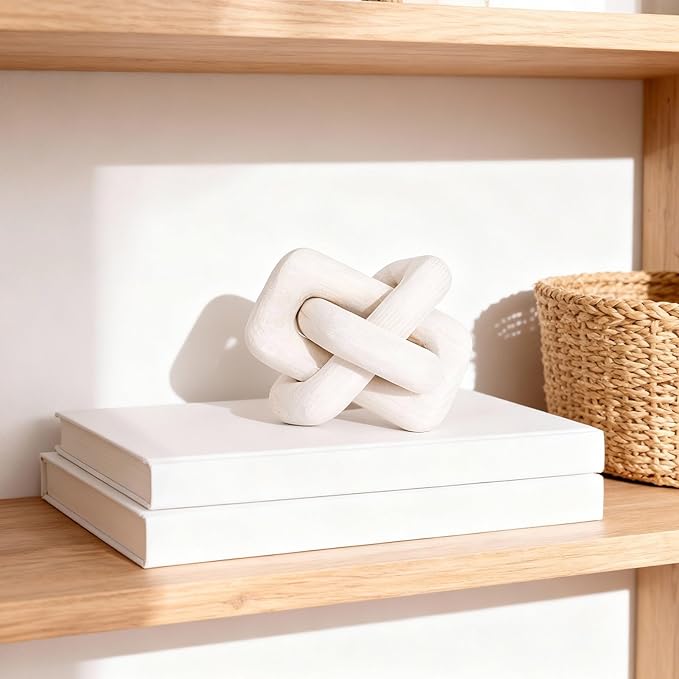 Wooden Knot Decoration Bohemian Decoration Hand-Carved Knot Autumn Winter White Home Decor Suitable for Coffee Table Bedroom Living Room Farmhouse Dining Table Minimalist Decoration（White）