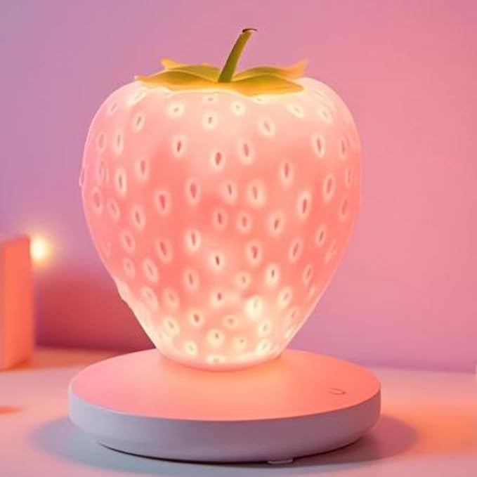 ‌Strawberry Night Light, Cute Silicone LED Touch Strawberry Lamp, USB Rechargeable, 3 Modes Dimmable, Color Changing Bedside Lamp, Valentine's Day, Birthday Gifts