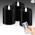 Black Pillar Flameless Candles - 3D Flickering, Remote Timer, Battery Operated, 600+ Hours, Halloween & Gothic Themed Decor (Black, 3"*4"-3pcs)