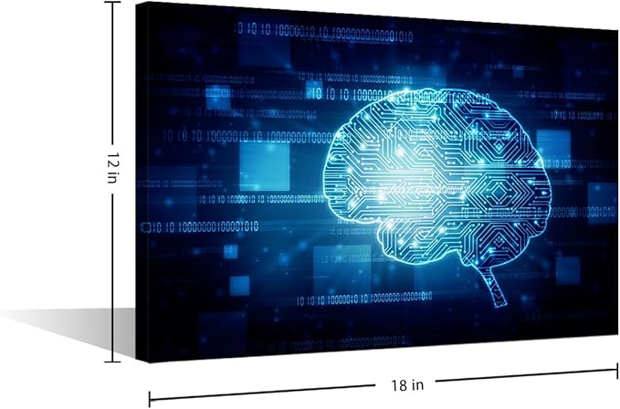 AI Artificial Intelligence Concept Wall Art Painting CPU Concept Bedroom Living Room Wall Decor Framed Modern Pictures AI Brain Canvas Prints Artwork for Bathroom Office, 18x12in