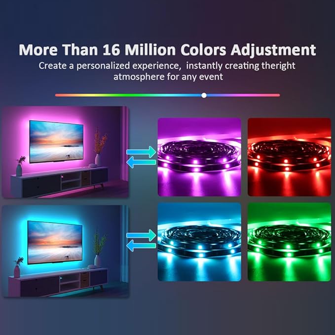 5V 5050 RGB LED Strip Light USB with 44key Remote Control 4 Pre-Cut 1.64ft/6.56ft Lights Tape TV Backlights Holiday Decoration Black PCB