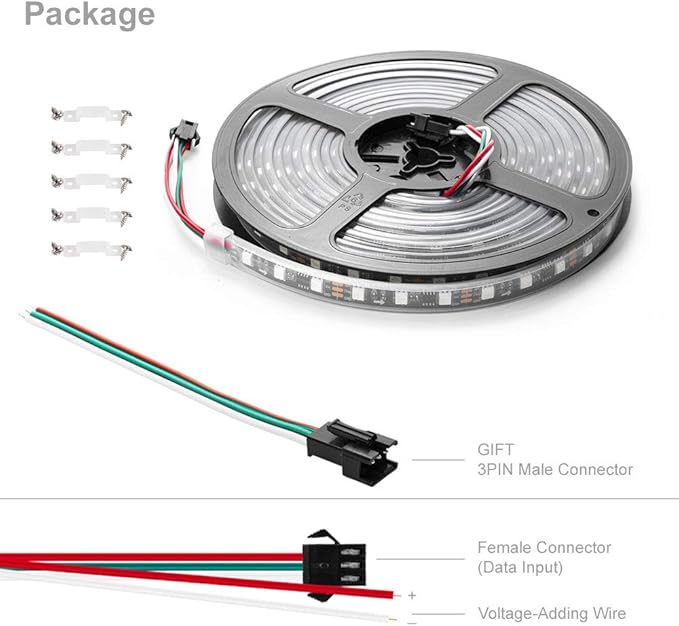 BTF-LIGHTING WS2811 Addressable LED Strip Ultra Bright 5050 SMD RGB 60LED/m 20Pixels/m Multi-Colored Pixels Light Total 300LED 100Pixels 16.4FT 5m DC12V IP67 Waterproof(No Adapter or Controller)