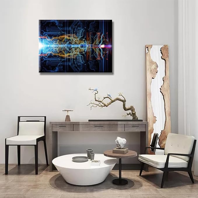 1 Panel Wall Decorations CPU Concept Wall Pictures for Living Room Computer Chip Canvas Wall Art Abstract Technological Background Picture Prints on Canvas Wall Art Framed Ready to Hang 20X28 INCH