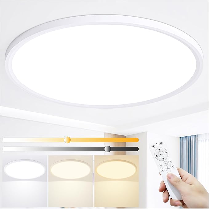 24 Inch LED Flush Mount Ceiling Light,56W Ultra-Thin Modern Round Light Fixture with Remote,Dimmable 3000K-6000K,White,5600LM,Memory & Night Light Mode for Bedroom, Kitchen,Living Room
