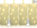 10" x 4" Large Outdoor Waterproof Flickering Flameless Candles with Timer,4Pcs Battery Operated LED Pillar Candles with Embedded Star String for Outdoor Lanterns,Porch,Patio Decor(Ivory)
