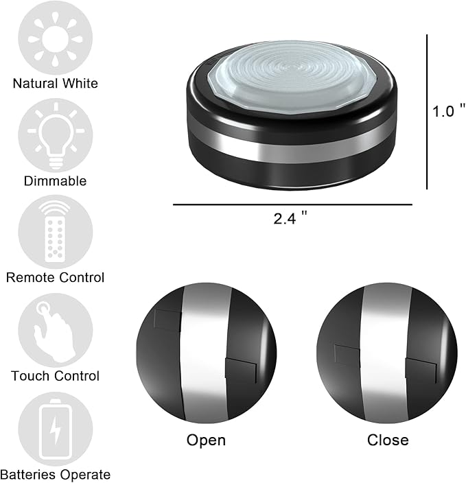 Starxing Puck Lights with Remote Control, Under Cabinet Lighting Dimmable Timer, Led Lights Battery Operated Powered for Kitchen Closet Bedroom(Black)