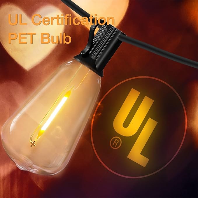 DAYBETTER 50FT Outdoor String Lights Waterproof - 25 Warm White Bulbs 2700K Patio Lights Weatherproof Shatterproof for Garden Backyard Pergola Energy-Efficient LED Party Lighting