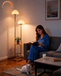 Lightdot 63IN Gold Dimmable Floor Lamp with Table& Mushroom Shades, Modern Mid Century Standing Lamps with Bulbs Included, Unique Vintage Tall Floor Lamp for Living Room/Sofa Beside/Corner Decor